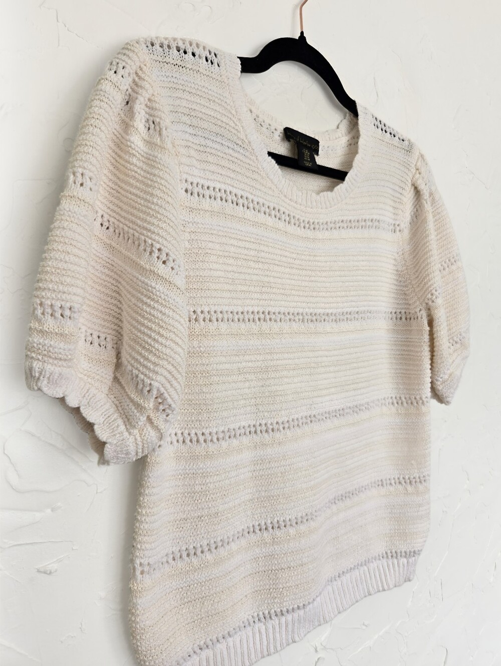 House of Harlow 1960 Knit Cream White Short Sleeve Sweater, M
